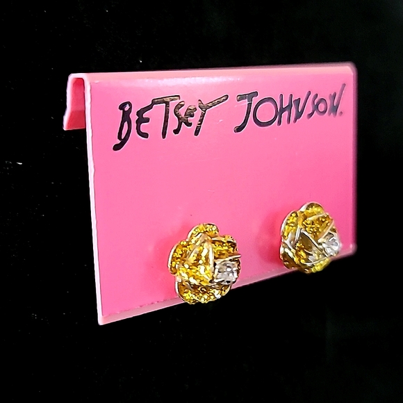 New Vintage! BETSEY JOHNSON First Date Collection Golden Glittered Rose Earrings - Picture 4 of 6